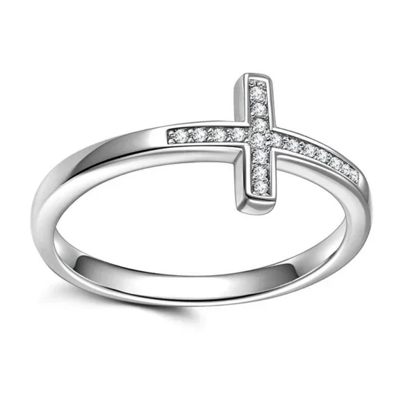 💎 925 Silver Plated Dainty Cross Shaped Classy Ring, GPMB1515 - Picture 2 of 4